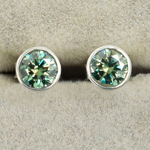 Blue Round Cut Stud Earrings