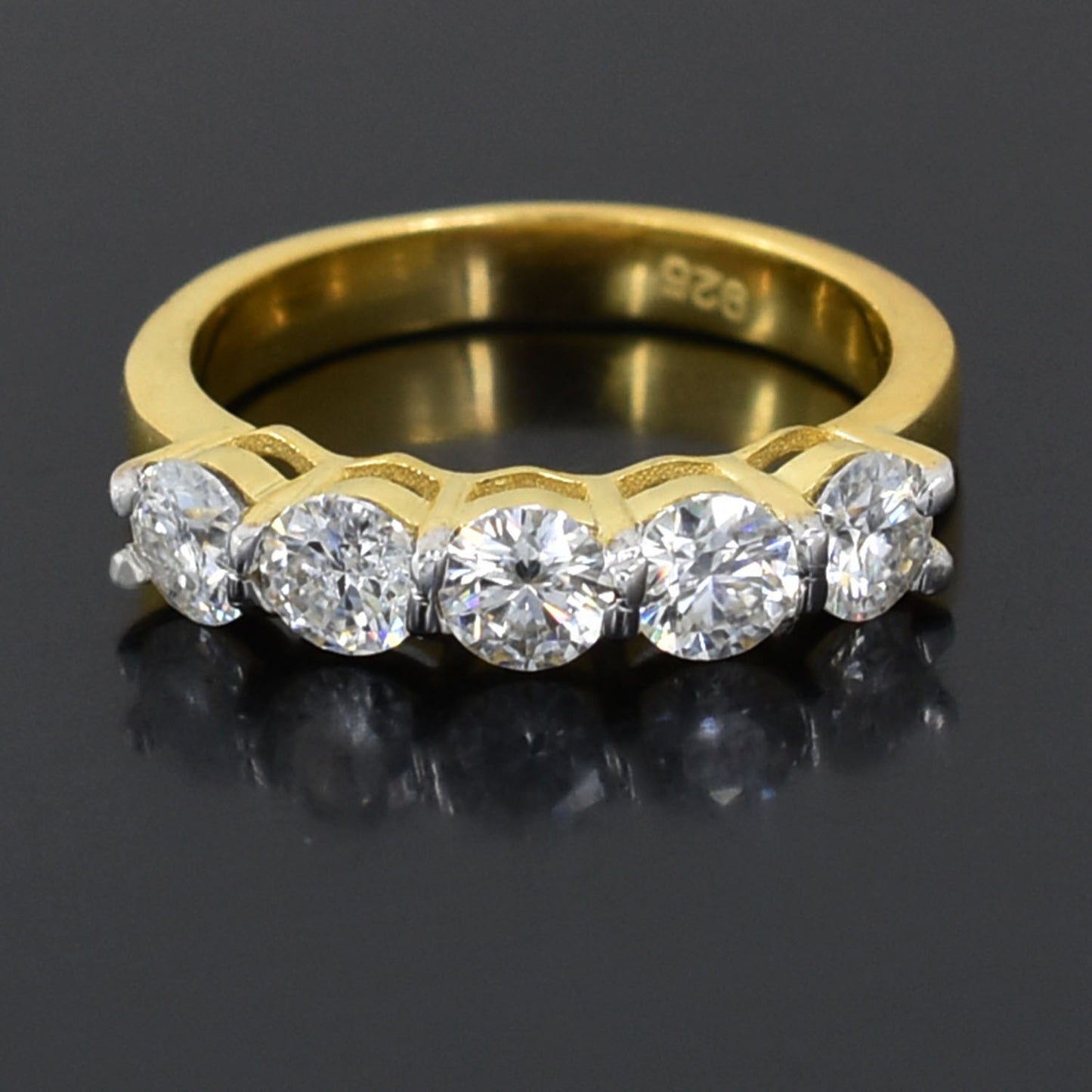 Elegant White Round Stone Ring in Yellow Finish