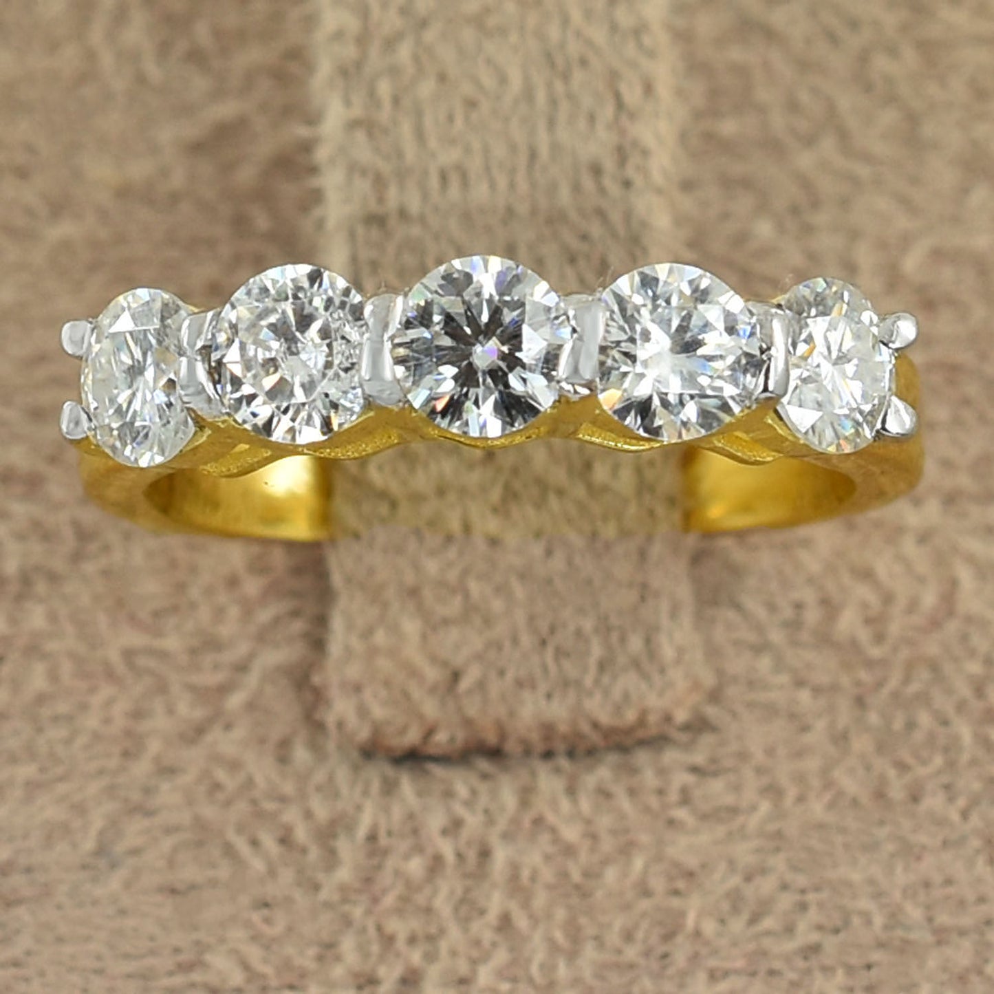 Elegant White Round Stone Ring in Yellow Finish