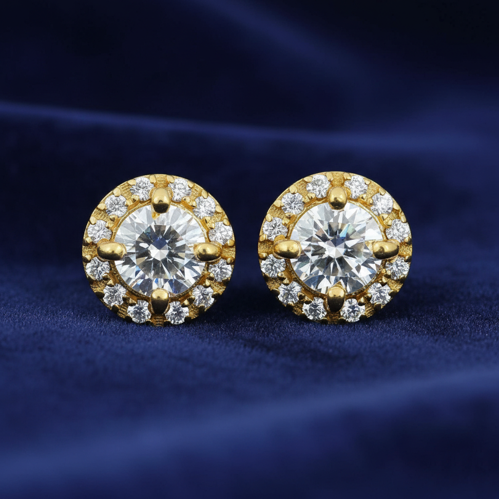 White Round Cut Stud Earrings