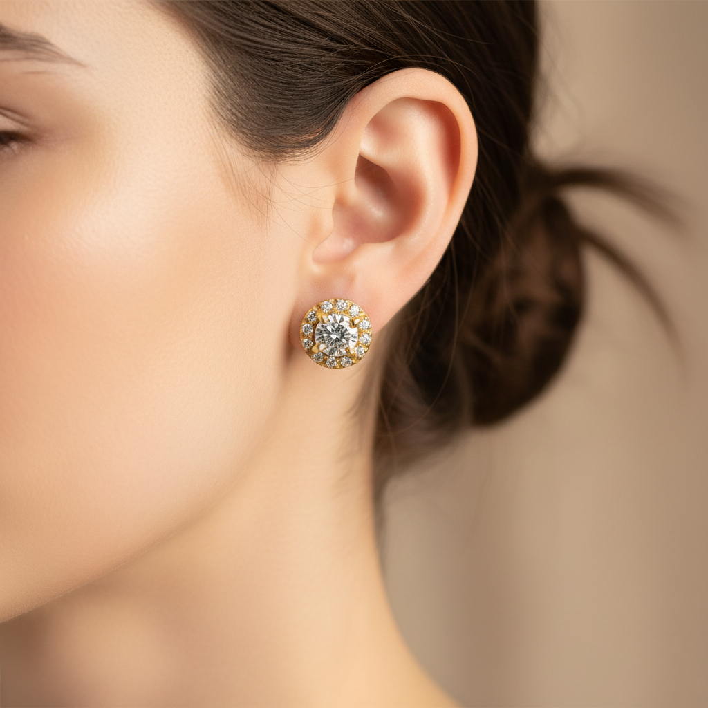 White Round Cut Stud Earrings