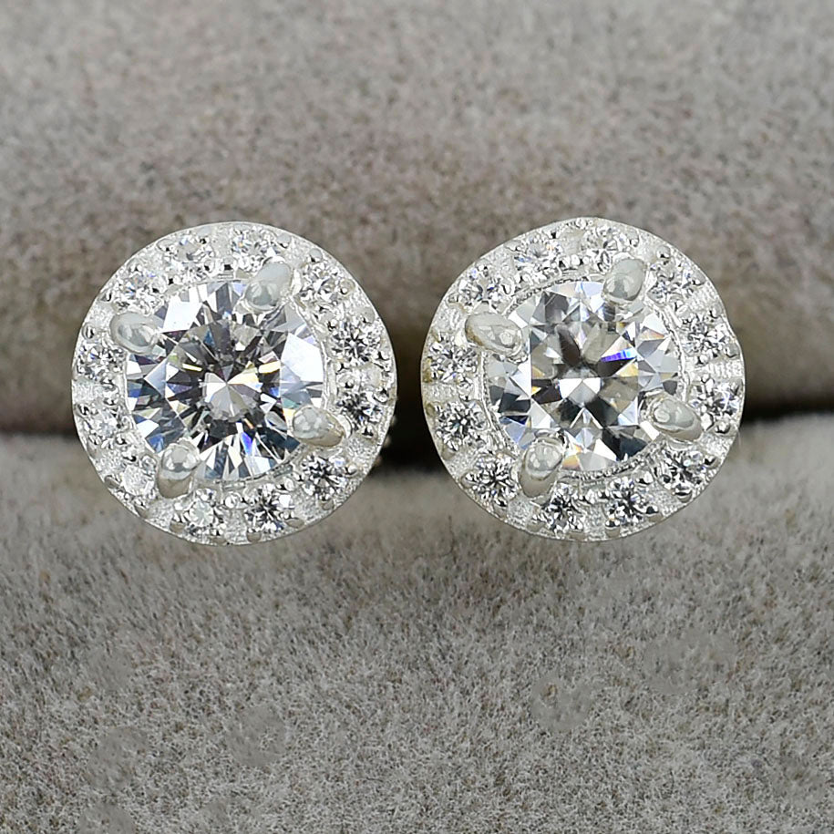 Sparkling White Round Stud Earrings