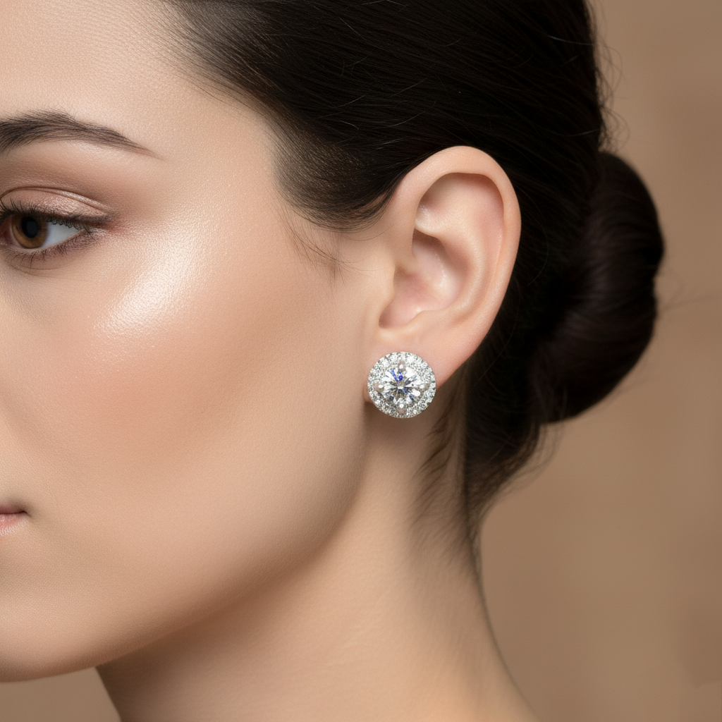 Sparkling White Round Stud Earrings