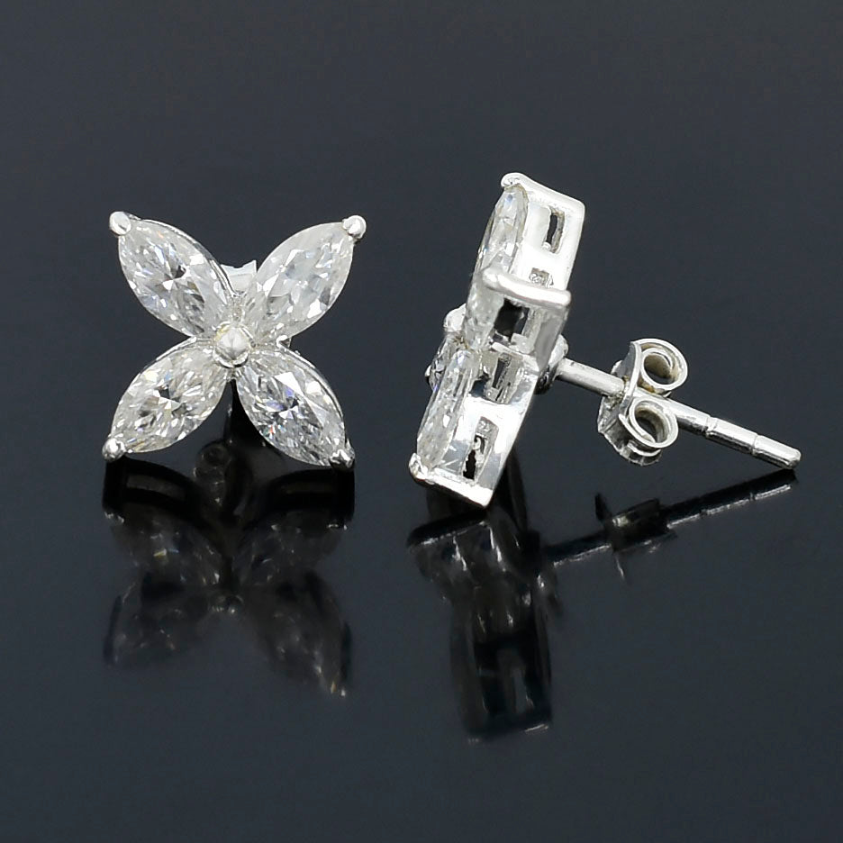 Elegant White Marquise Stud Earrings