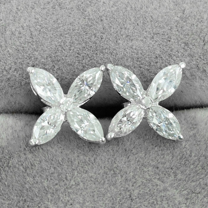 Elegant White Marquise Stud Earrings