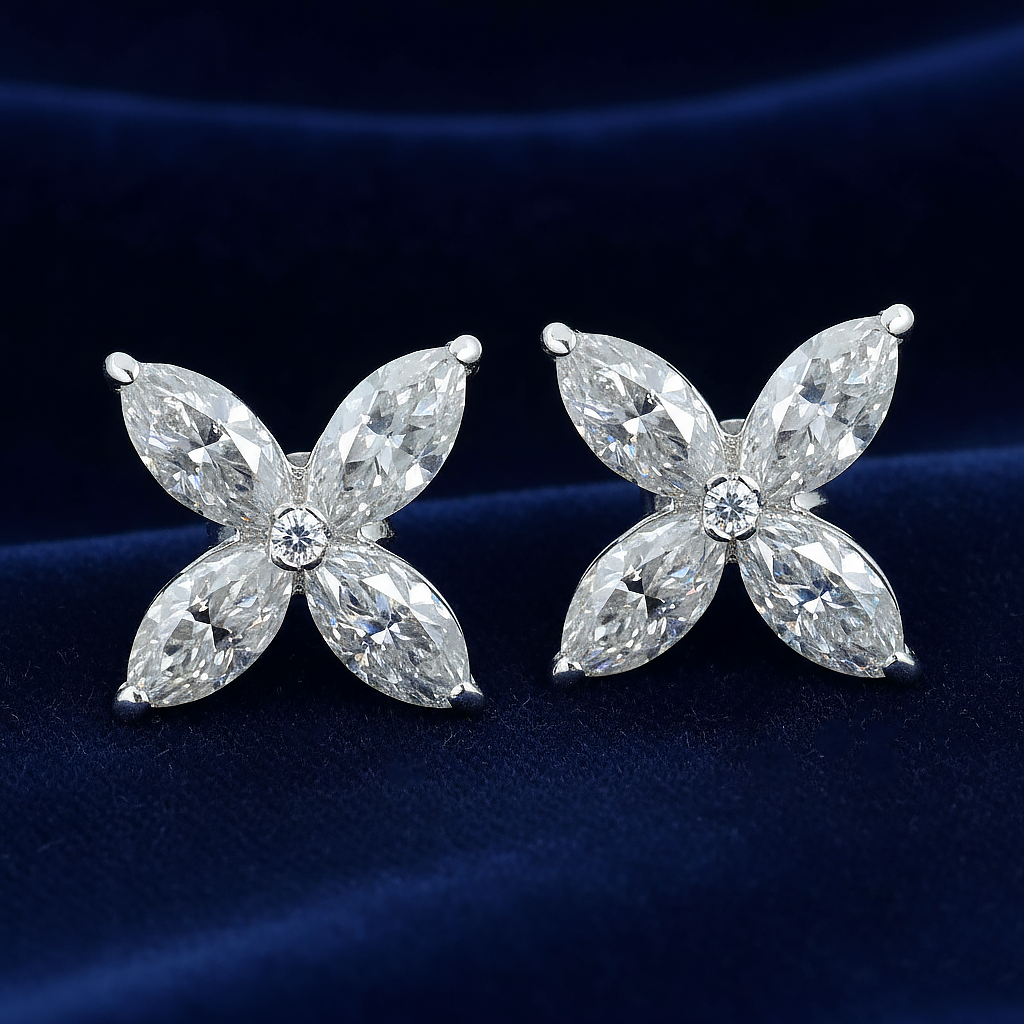 Elegant White Marquise Stud Earrings
