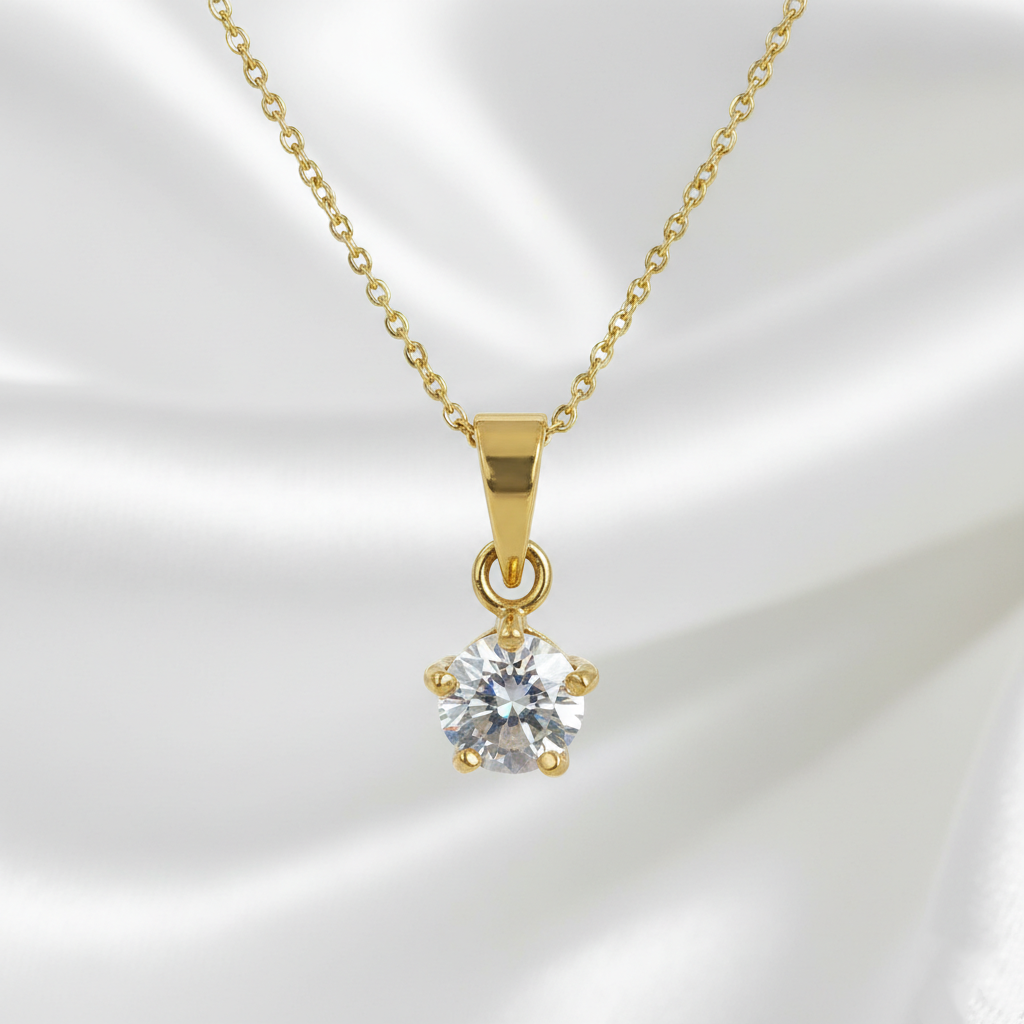 Elegant White Solitaire Pendant with yellow finish