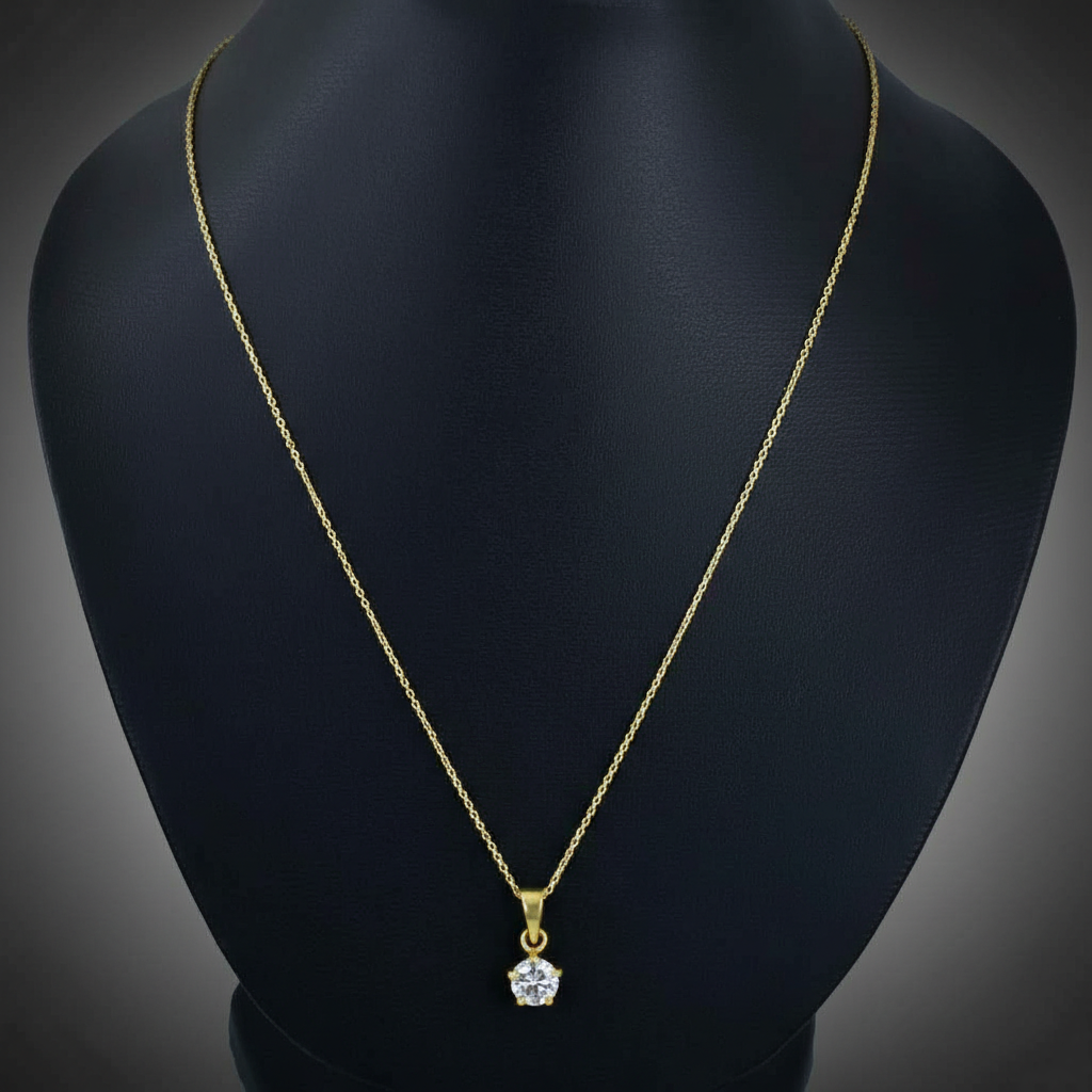 Elegant White Solitaire Pendant with yellow finish