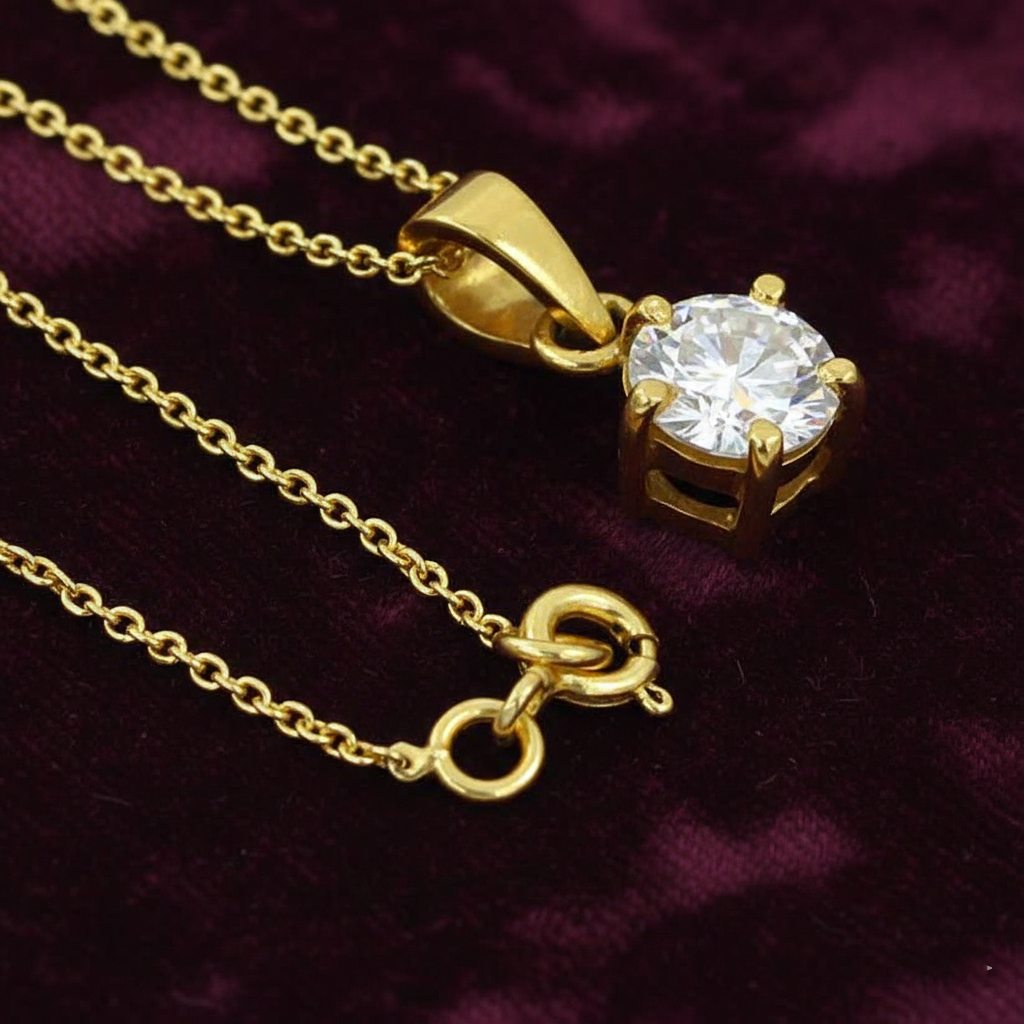 Elegant White Solitaire Pendant with yellow finish