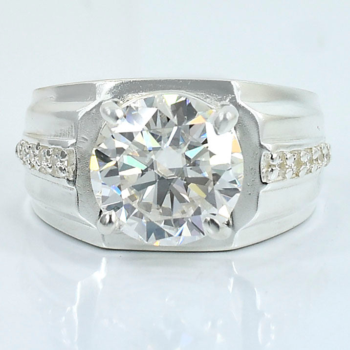Men's White Round Cut Ring
