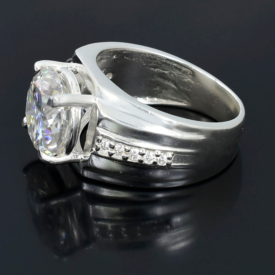 Men's White Round Cut Ring