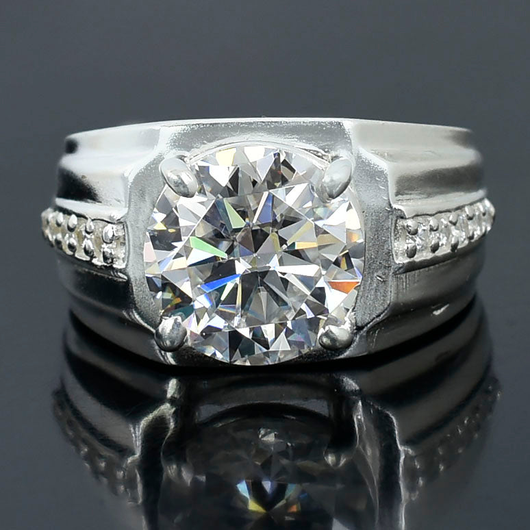 Men's White Round Cut Ring