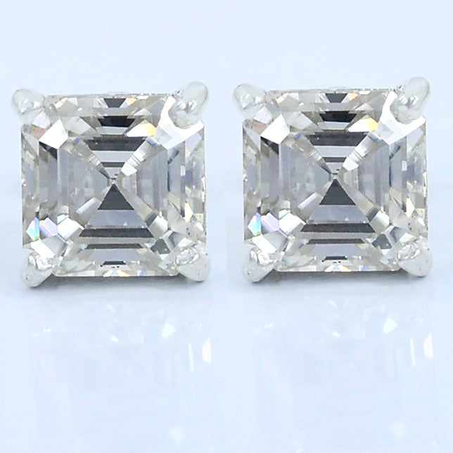 White Asscher Cut Stud Earrings