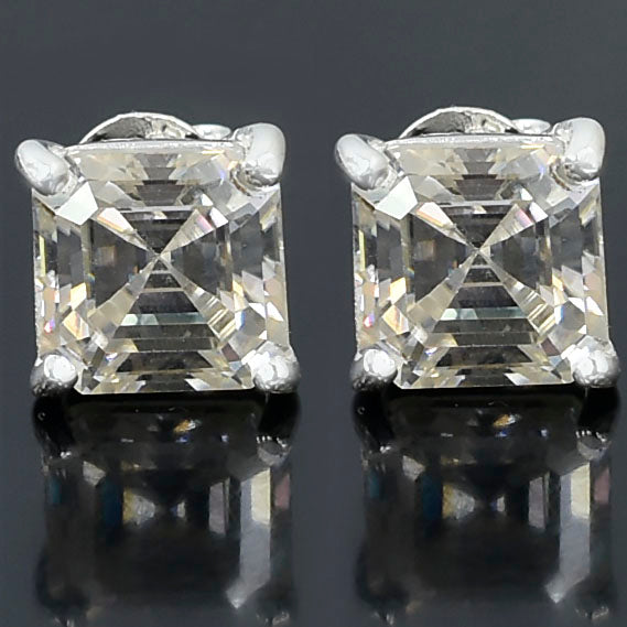 White Asscher Cut Stud Earrings