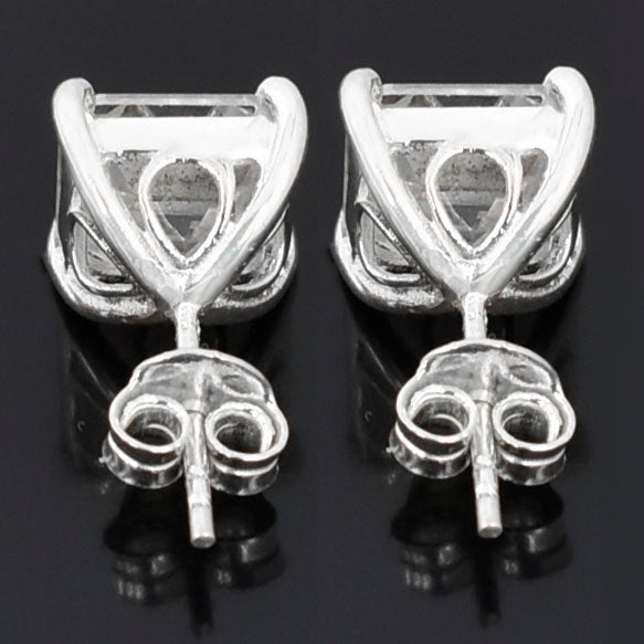 White Asscher Cut Stud Earrings
