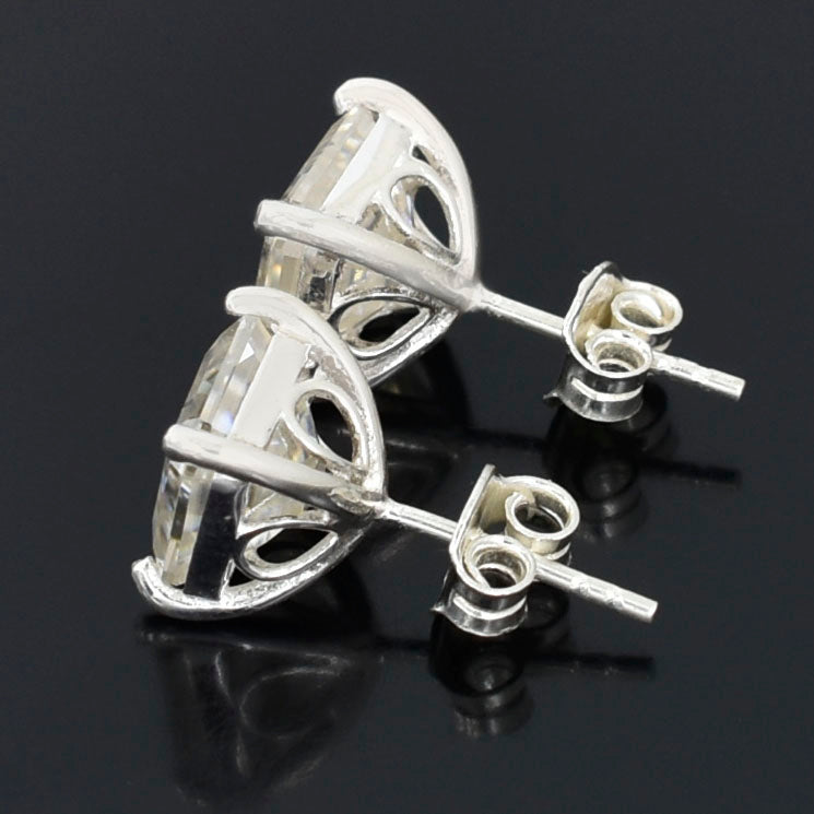 White Asscher Cut Stud Earrings