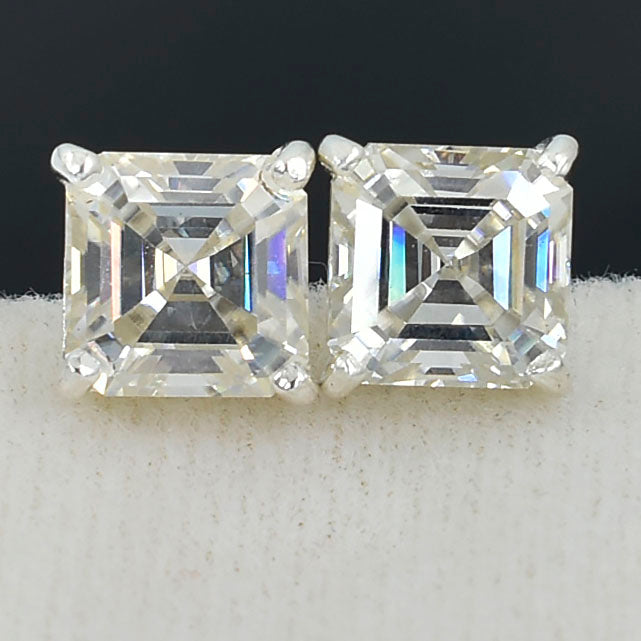 White Asscher Cut Stud Earrings