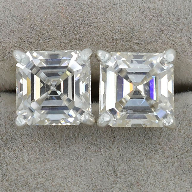 White Asscher Cut Stud Earrings