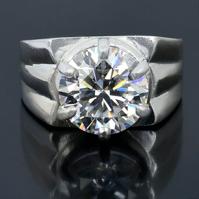 Men's White Round Cut Ring
