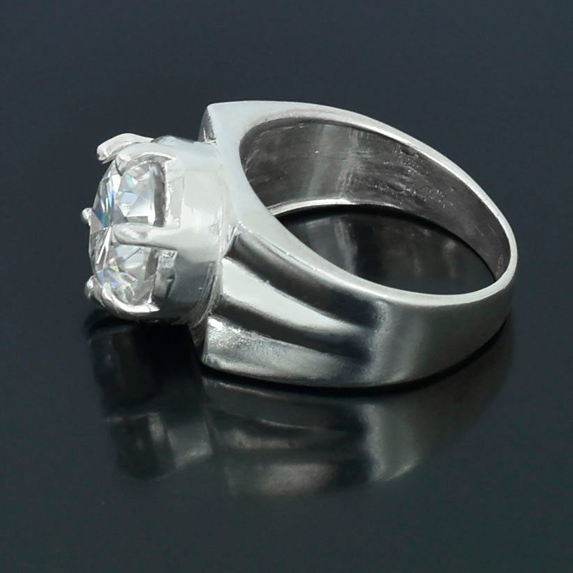 Men's White Round Cut Ring