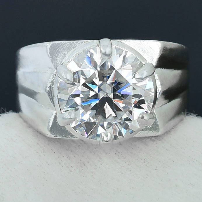 Men's White Round Cut Ring