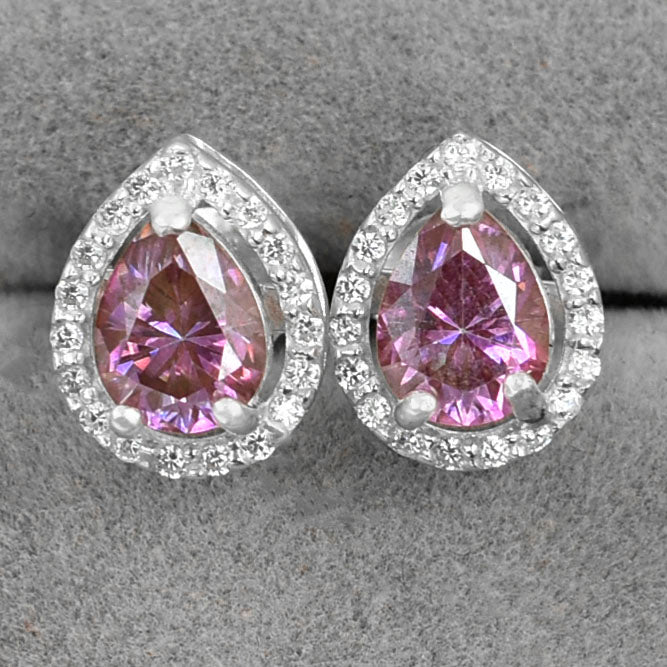 Pink Pear Cut Stud Earrings