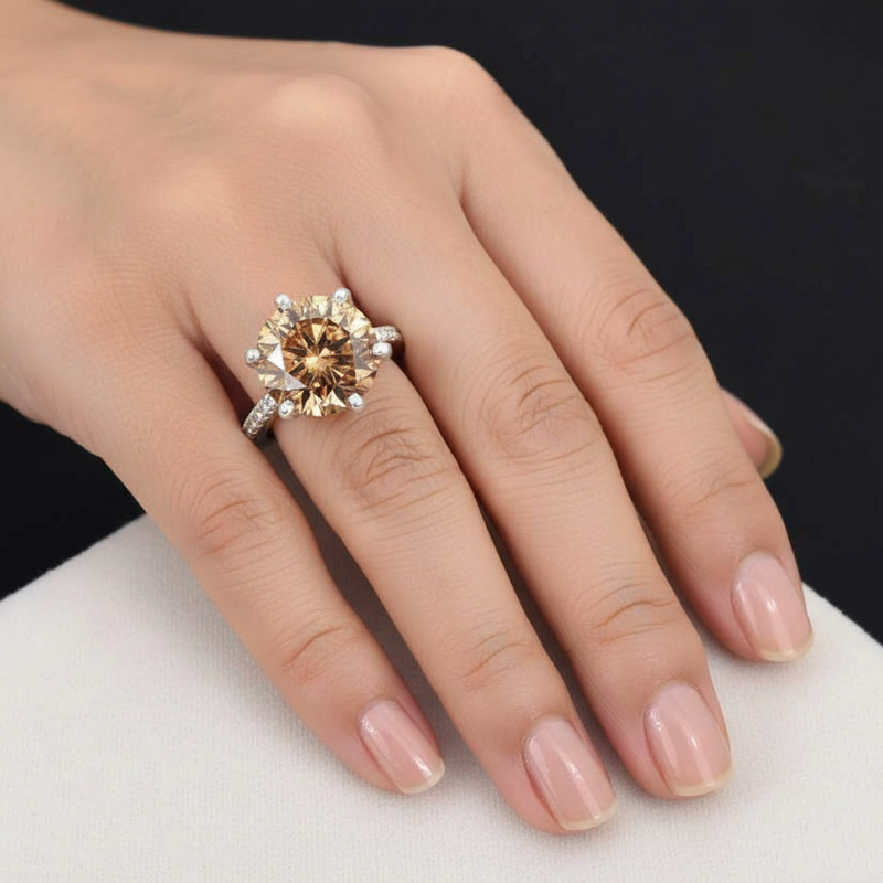 10 Ct Champagne Round Lab Diamond Ring