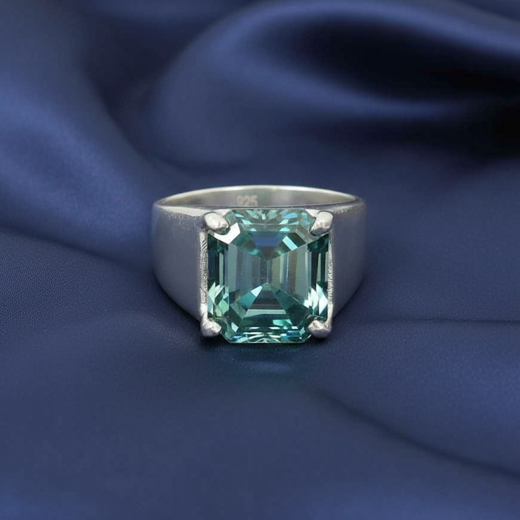 Blue Emerald Cut Ring