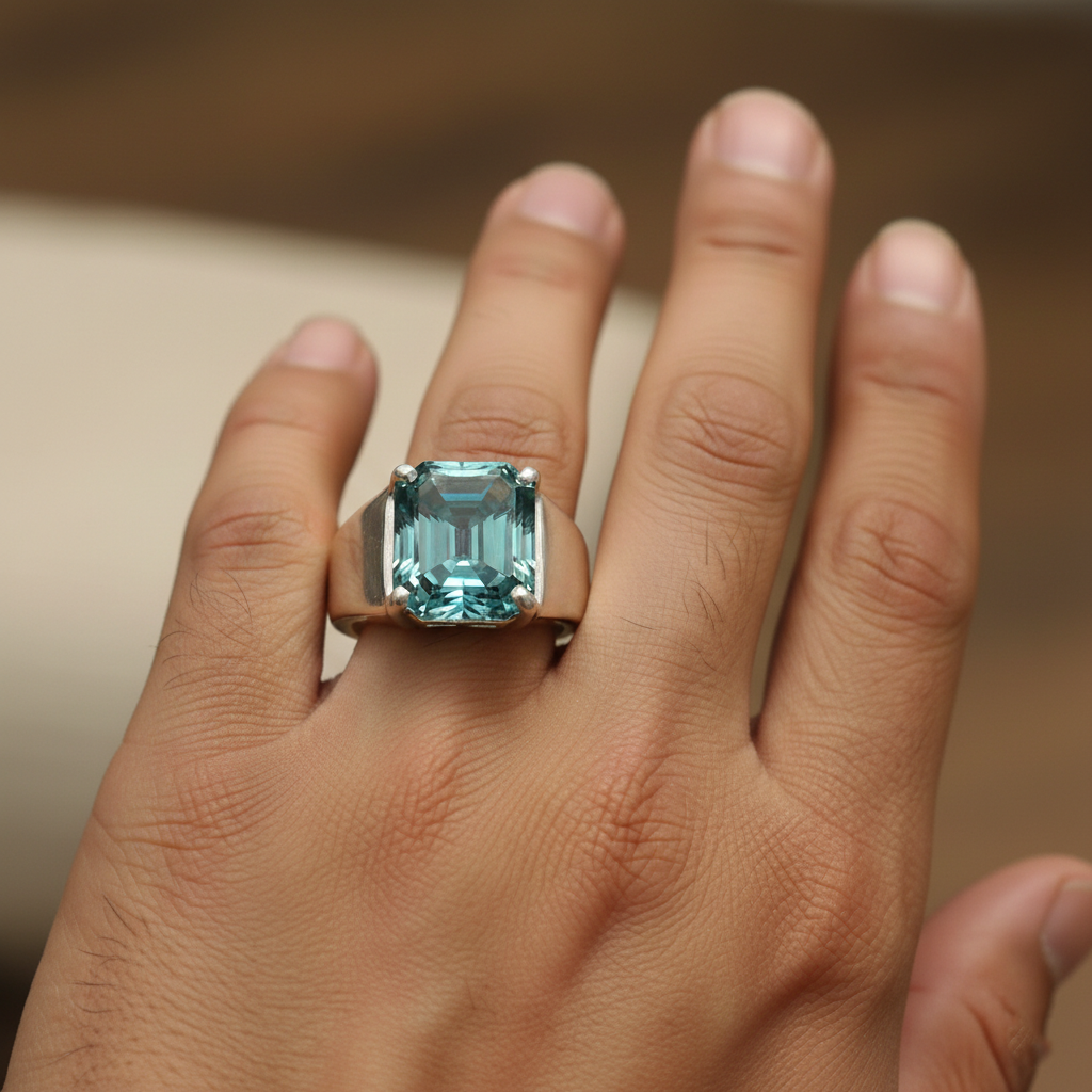 Blue Emerald Cut Ring