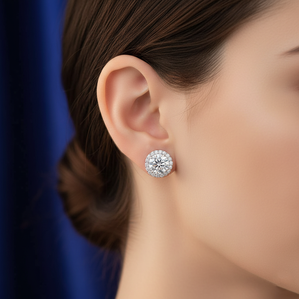 White Round Stud Earrings
