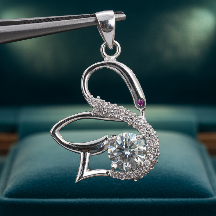 1.5 Ct Blue Round Lab Diamond Swan Pendant