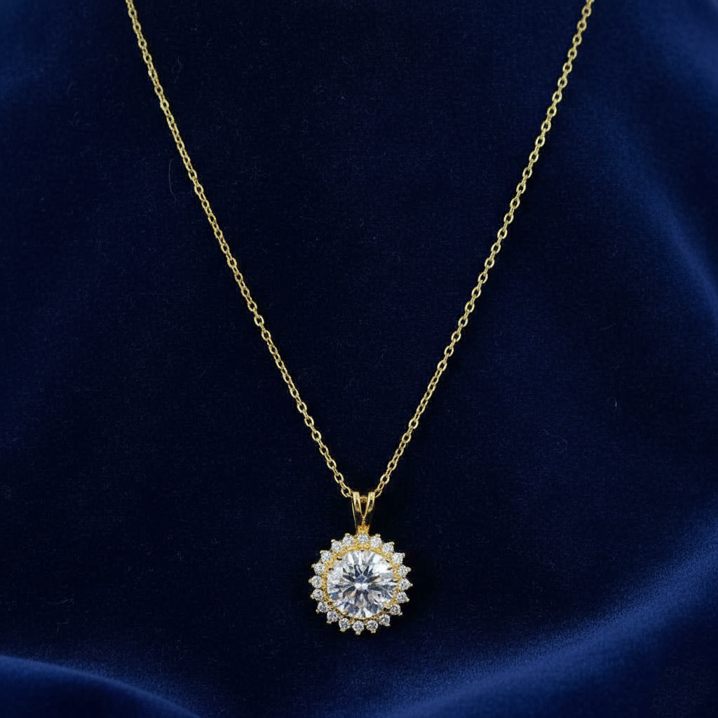White Round Cut Pendant Yellow Finish