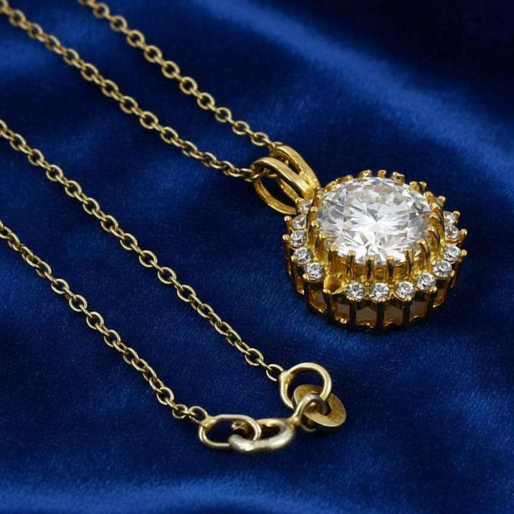 White Round Cut Pendant Yellow Finish