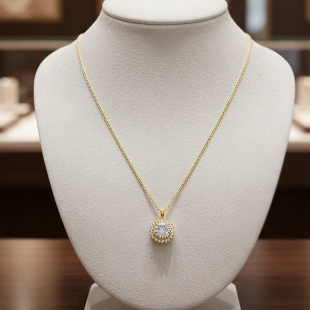White Round Cut Pendant Yellow Finish
