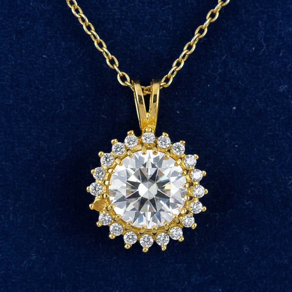 White Round Cut Pendant Yellow Finish