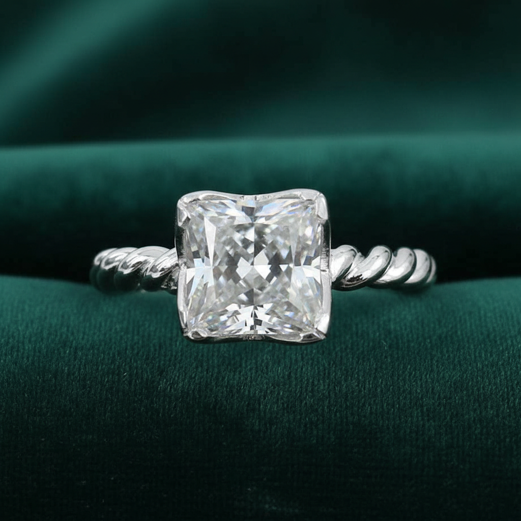 White Princess Cut Ring
