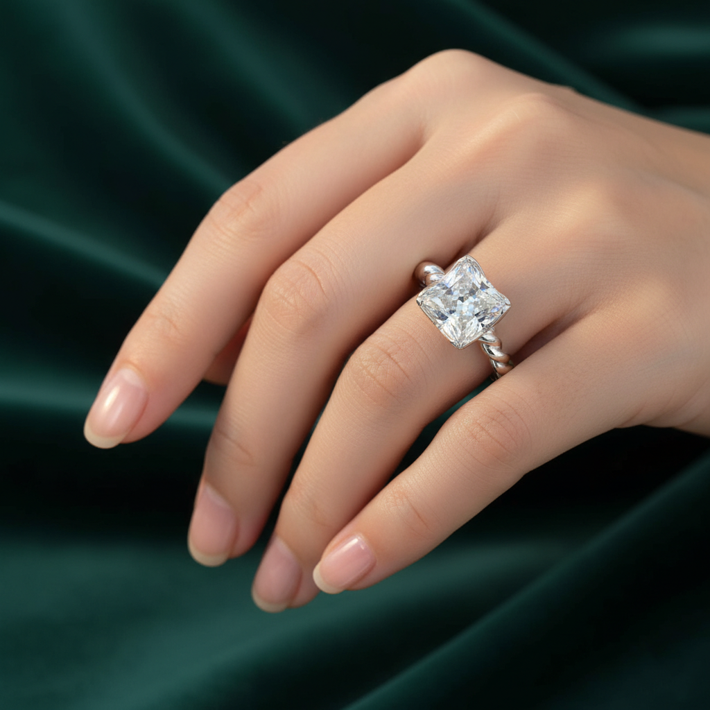 White Princess Cut Ring