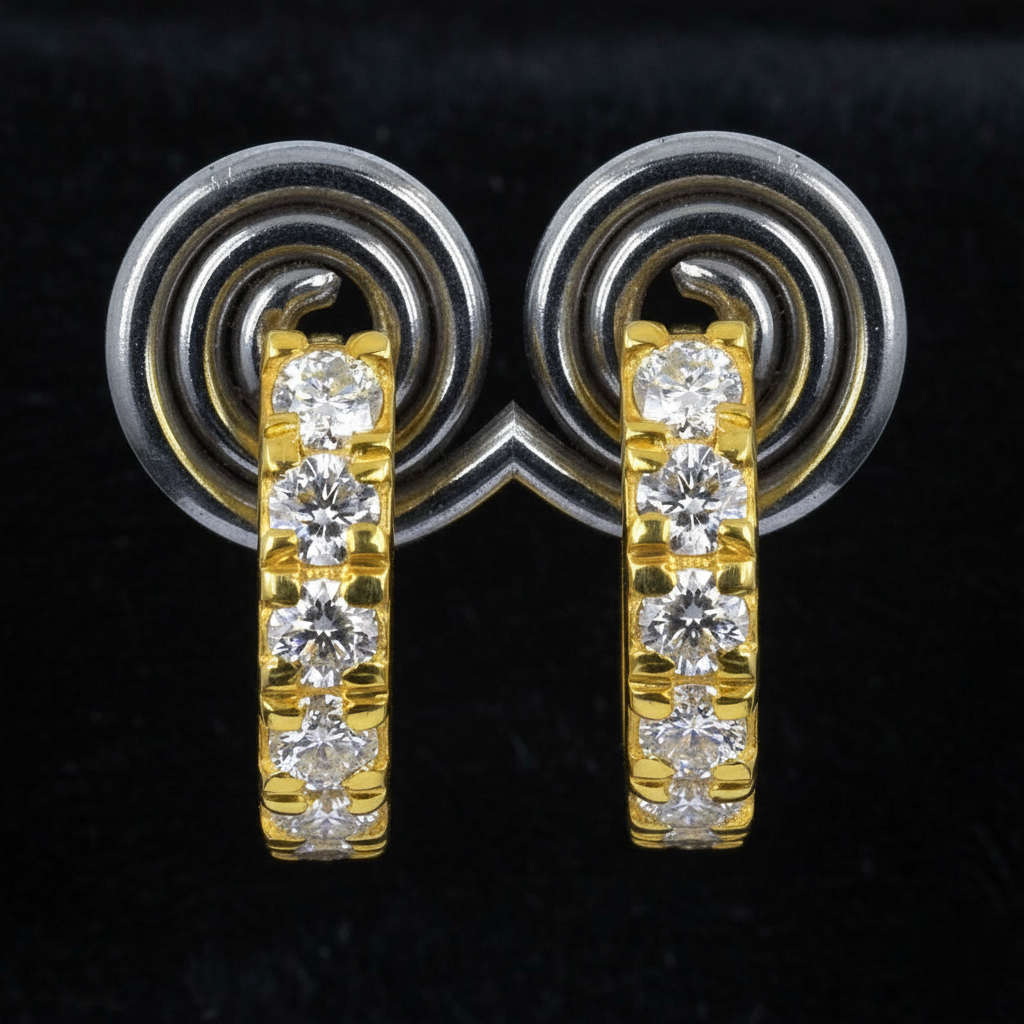 White Round Stud Earrings Yellow Finish
