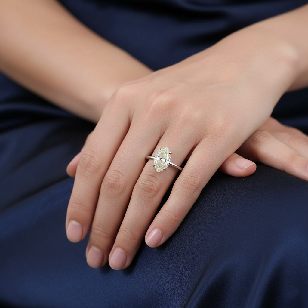 White Marquise Cut Ring