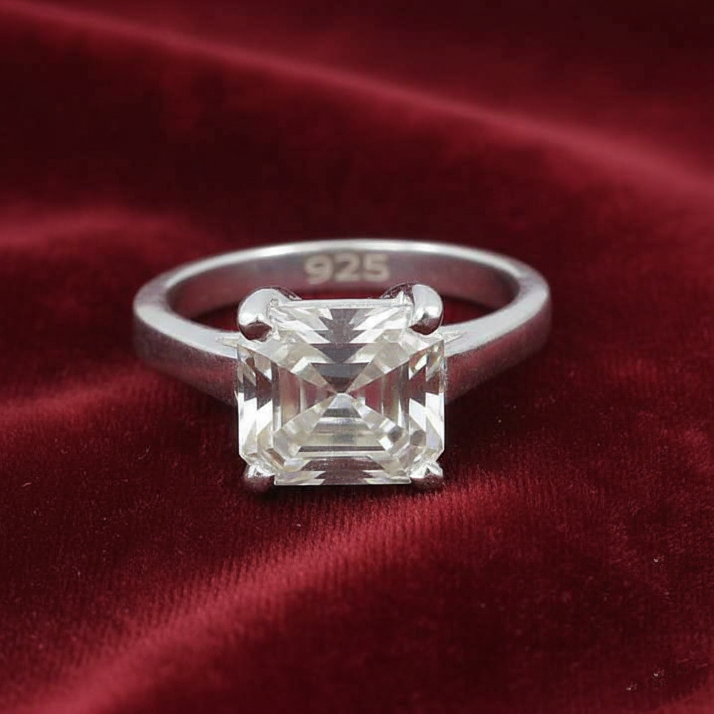 White Asscher Cut Ring