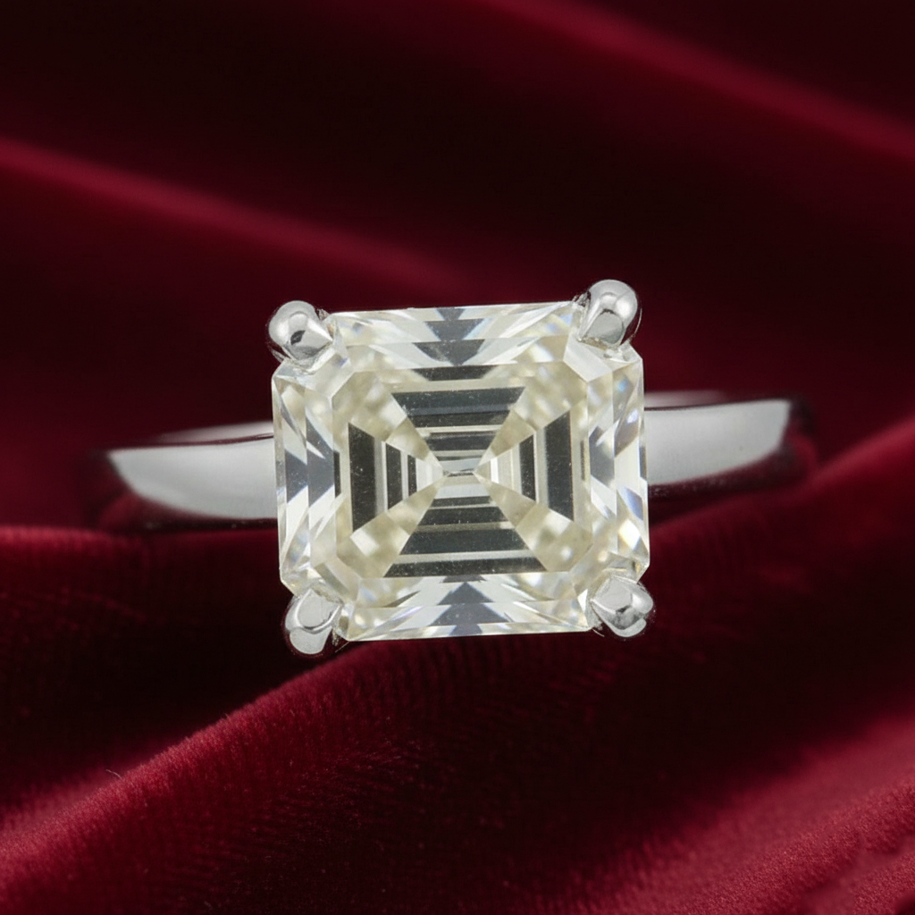 White Asscher Cut Ring