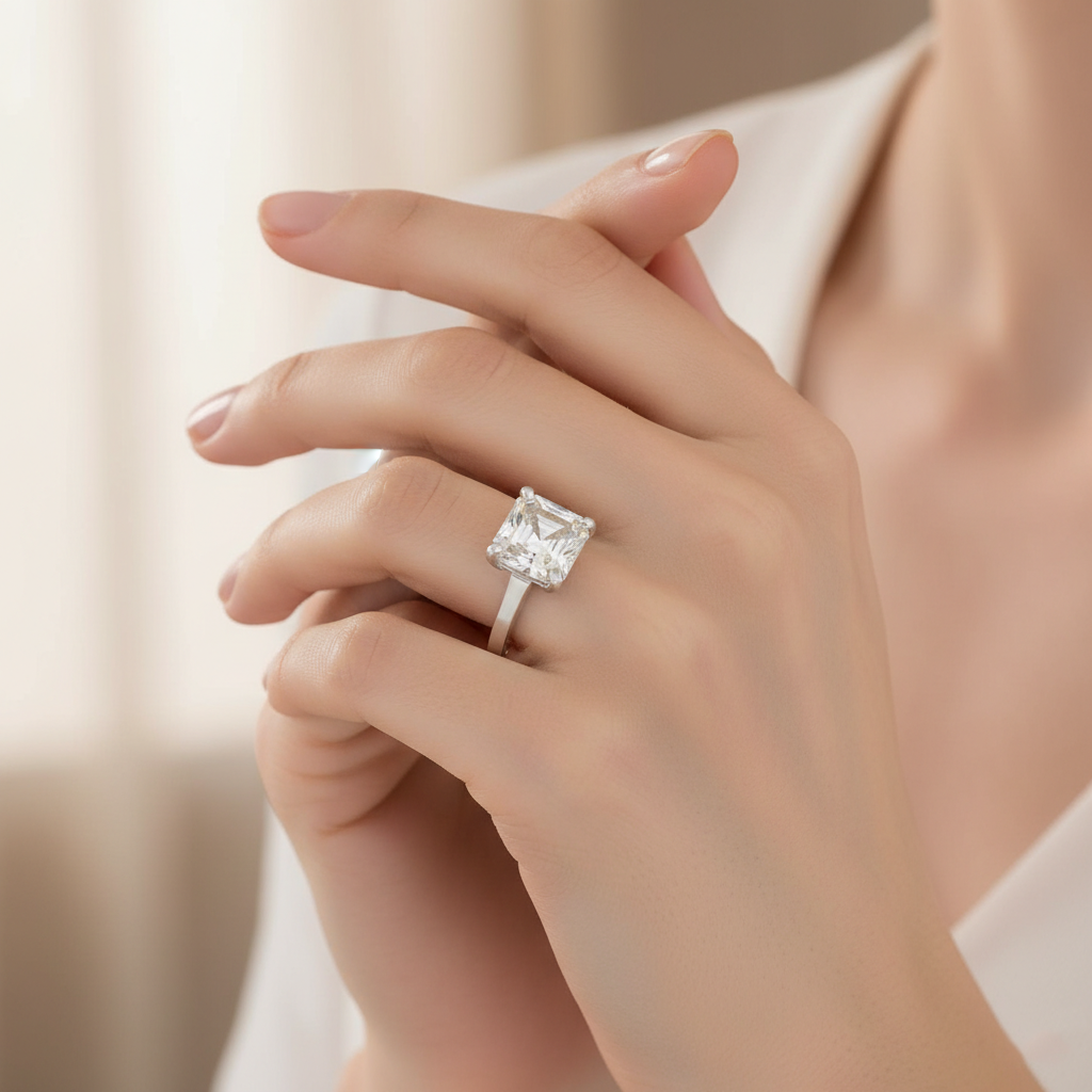 White Asscher Cut Ring