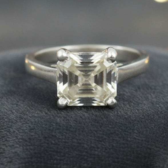 White Asscher Cut Ring