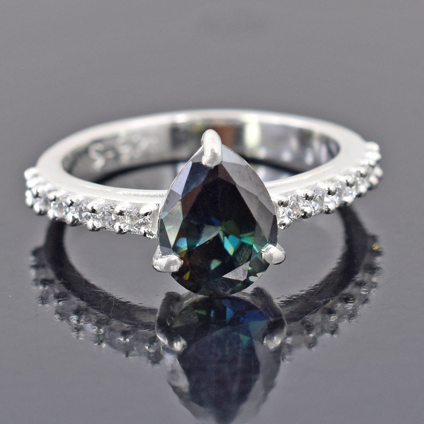 Deep Green Pear Cut Ring