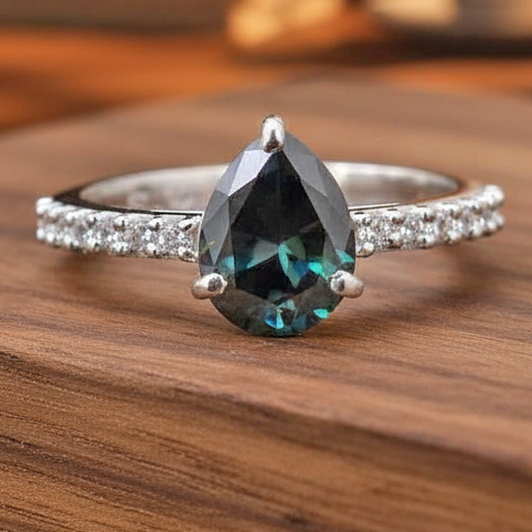 Deep Green Pear Cut Ring