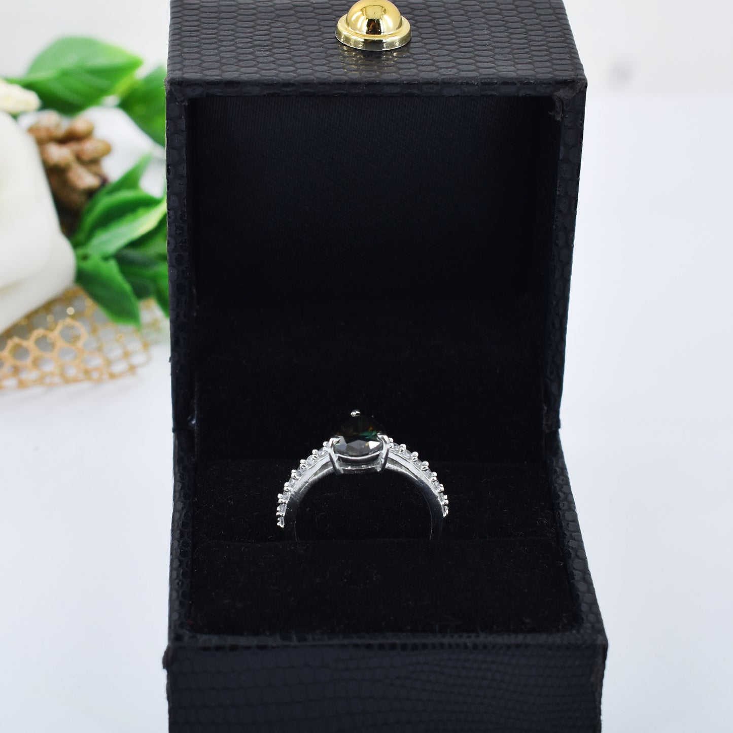 Deep Green Pear Cut Ring