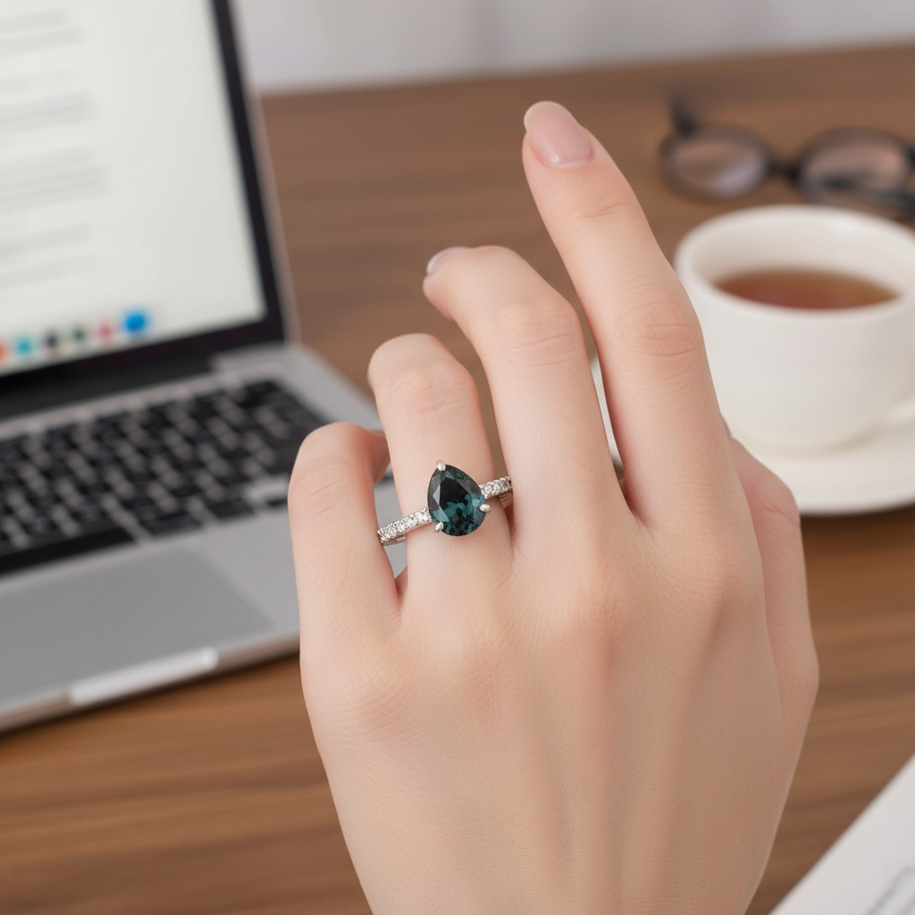 Deep Green Pear Cut Ring