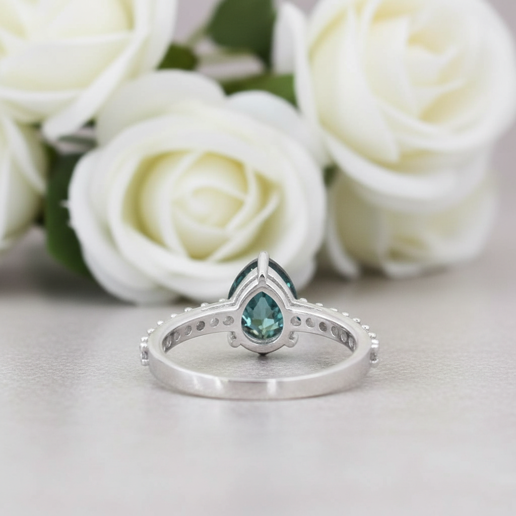 Deep Green Pear Cut Ring