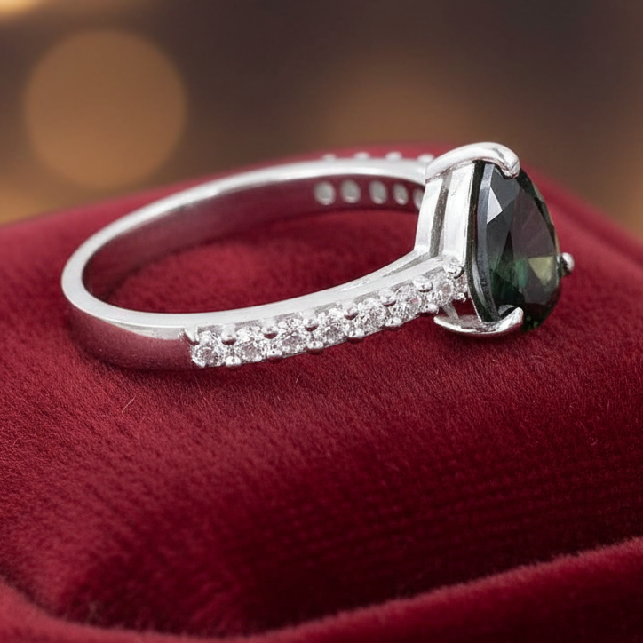 Deep Green Pear Cut Ring