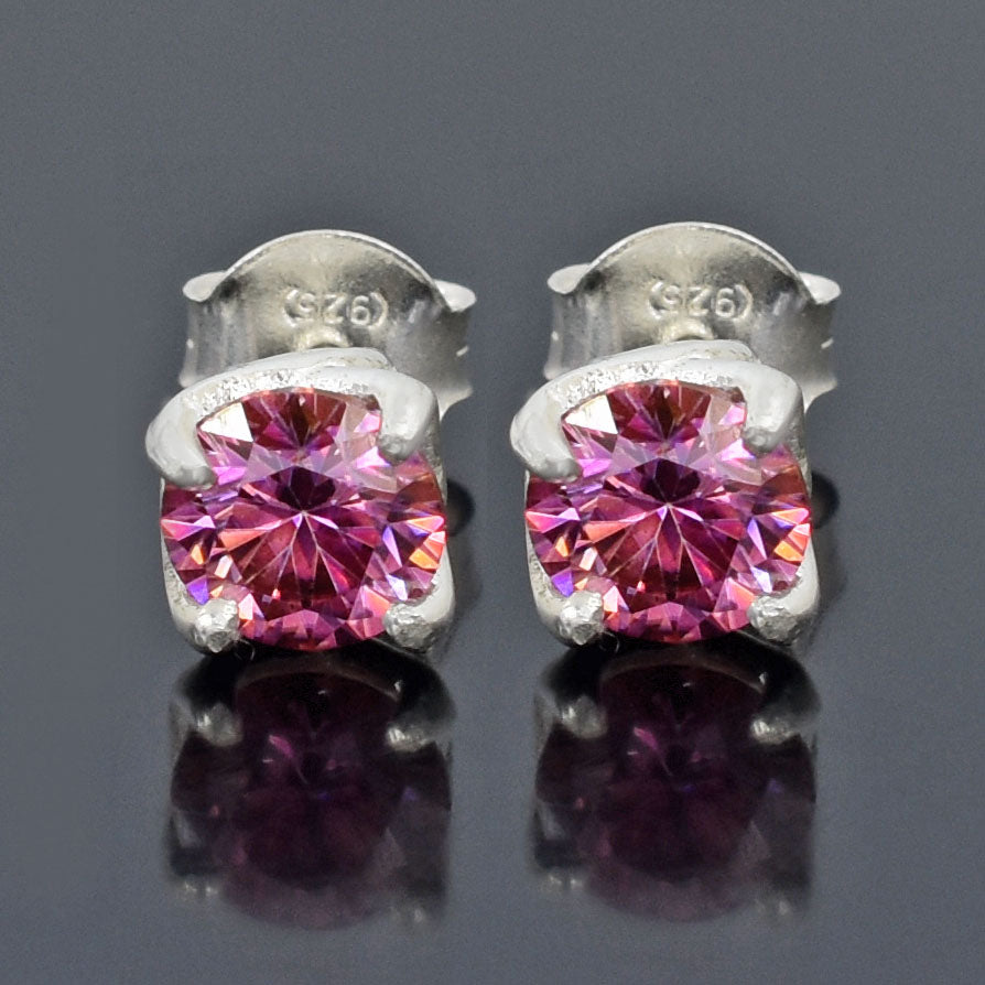 Pink Round Cut Stud Earrings